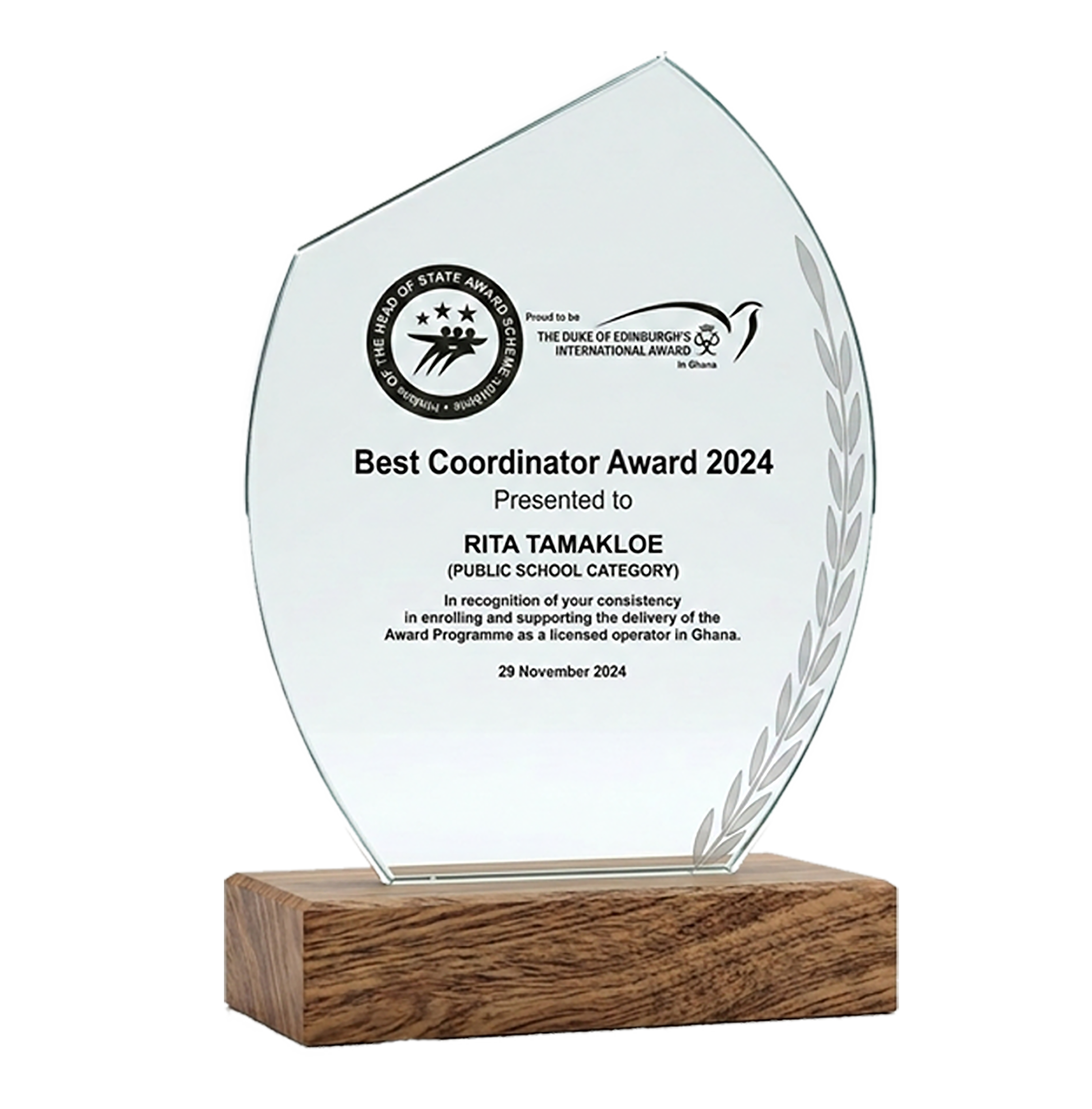 Best Award Coordinator Plaque